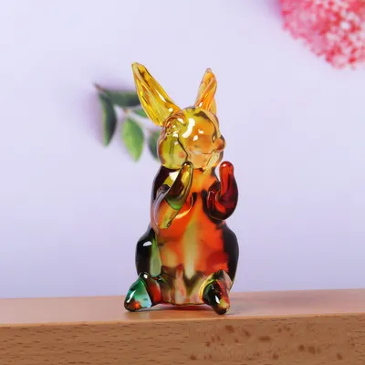 Crystal Crafts Blue Gold-painted Ears Lying Rabbit Standing Glaze Colorful Desktop Bedroom Decoration
