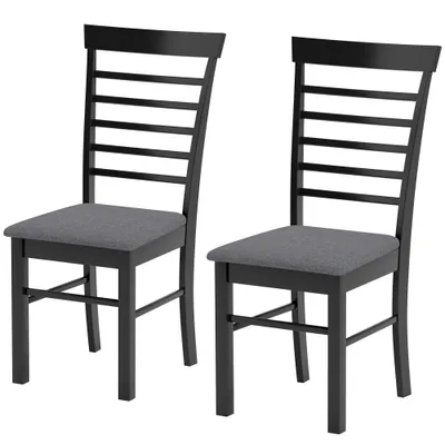 Wooden Dining Chairs Set Of 2, Farmhouse Upholstered Kitchen Chairs With Rubber Wood Frame, Black And Gray