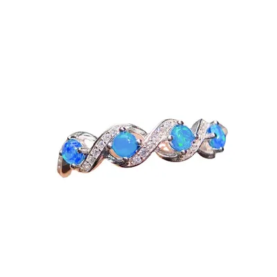 European And American Natural Blue Opal Ring