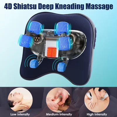 1 Set Cordless Neck Shoulder Massager With Soothing Heating 3 Intensity Levels 2 Heating Levels Electric 4D Shiatsu Deep Kneading Pillow For Back Traps Gifts For Family  Home Car