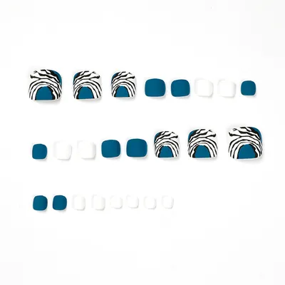 Wearing Blue Black And White Lines For Nail Art