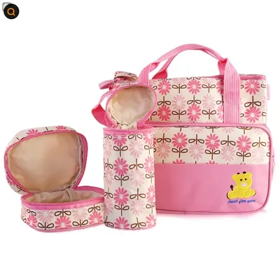 5PCS Baby Nappy Diaper Bags Set Mummy Diaper Shoulder Bags W Nappy Changing Pad Insulated Pockets