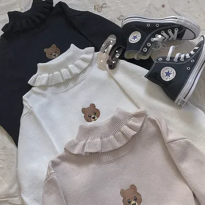 Japanese Cute Girl Blouse Slim Fit Wooden Ear Turtleneck Sweater Sweater Autumn And Winter Undershirt