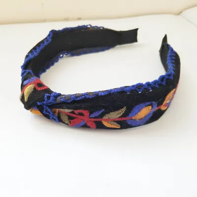 Knotted Hair Band In The Middle of Leather Velvet Embroidery Flowers