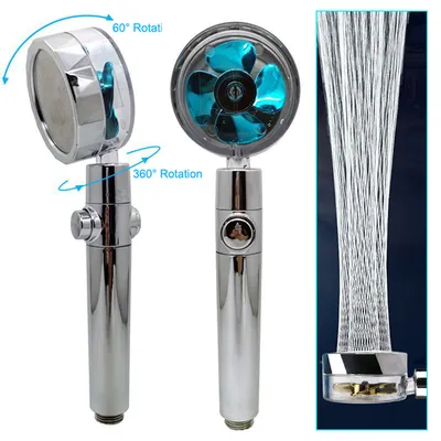 Shower Head Water Saving Flow 360 Degrees Rotating With Small Fan ABS Rain High Pressure Spray Nozzle Bathroom Accessories