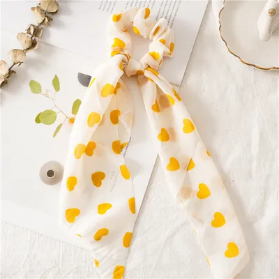Peach Heart New Long Ribbon Hair Tie
