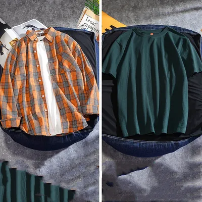 Spring And Autumn Ins Plaid Shirt Men's Long Sleeve