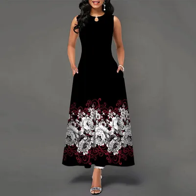 Long Sleeveless 3D Print Dress