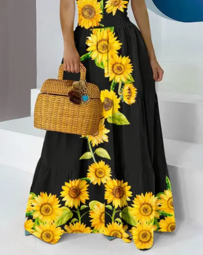 European And American New Retro Floral Lantern Sleeve Waist Dress