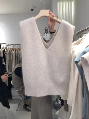 Autumn And Winter Korean Fan Loose Double V-neck Wool Vest Women