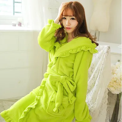 Cute Padded Flannel Nightgown Women Lace