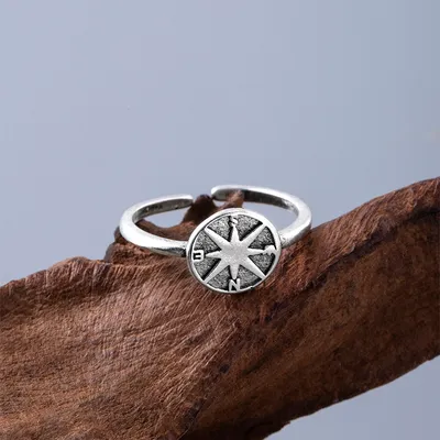 New Compass Hollow Ring Silver Adjustable Directional Ring
