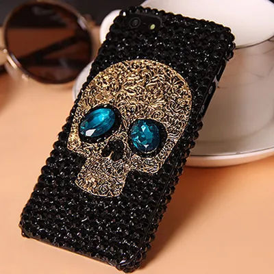 Mobile Phone Protective Shell Black Shell Skull Rhinestone