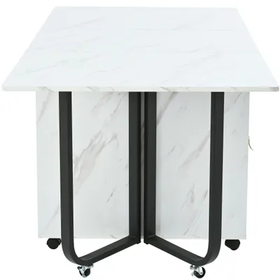 Folding Dining Table 1 Piece With Cupboard And 2 Drawers, Folding Kitchen Utility Table, Space-saving Dining Table With 4 Supporting Legs On Gliders White  Black