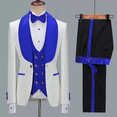 Men's Fashion Casual Jacquard Suit Three Piece