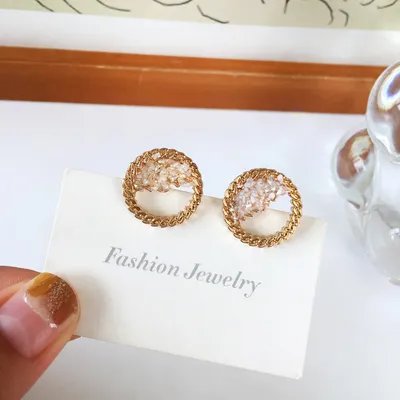 Silver Needle Vintage Light Luxury Broken Shell Stud Earrings