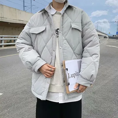 Check Jacket Lapel Collar Casual Cotton Jacket Warm