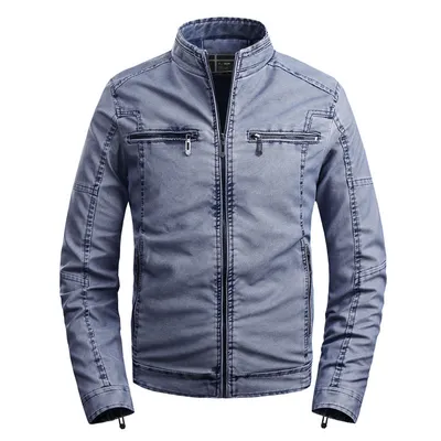 Men's stand collar plus velvet PU leather jacket