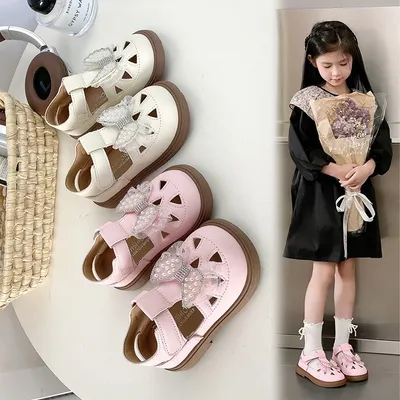 2026 New Summer Girls Princess Shoes, Fashion Kids Bow Sandals, Soft Sole Closed-Toe Summer