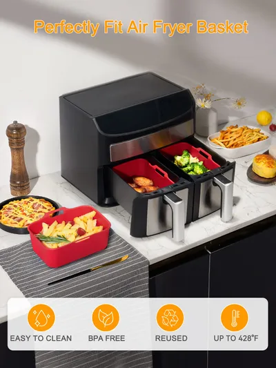 Air Fryer Silicone Pot With Handle Reusable Liner Heat Resistant Basket Rectangle Baking Accessories For Fryer Oven Microwave