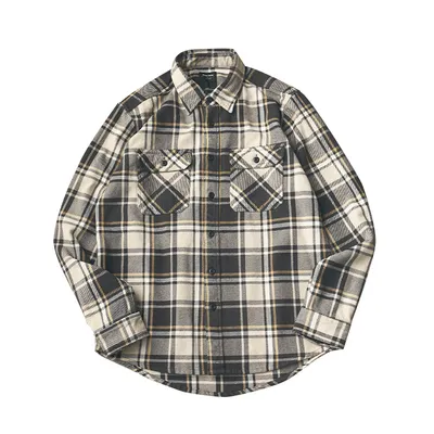 Men's Long Sleeve Retro Thick Brushed Plaid Shirt