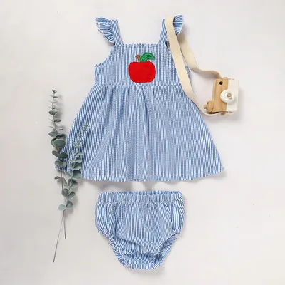 Kids Baby Girl Back To School Outfit, First Day Of School, Summer Ruffle Sleeves Applique Top & Shorts Set