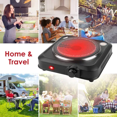 1Pc 1200W Electric Infrared Single Burner Portable Heating Hot Plate Stove Countertop RV Hotplate With 7.5in Glass Cooktop Stepless Temperature Adjustments For Home RV Camp