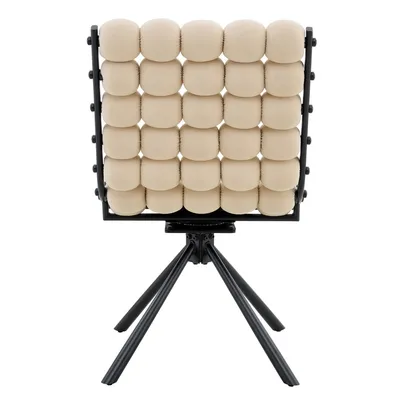 Set Of 2 Beige Puffy Bubble Chair Ball Chain Chair Velvet Dining Chairs With Black Legs, Modern Tufted Accent Chairs For Dining Room & Kitchen