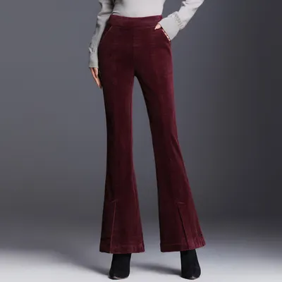 New Drape Micro-pants Women's Cropped Trousers Slit Corduroy