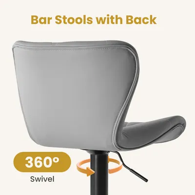 Modern Bar Stools Set Of 2, Adjustable Faux Leather Upholstered Swivel Bar Stools