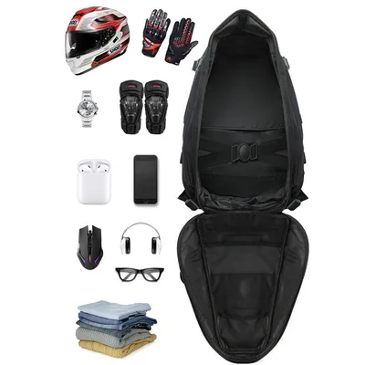 Motorcycle Rear Seat Tail Bag Motorbike Luggage Helmet Storage Backpack Grey