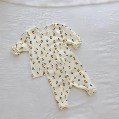 Baby Lemon Print Base Shirt High Waist Trousers Suit