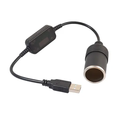 Black USB To Cigarette Lighter USB 5V To 12v Boost Power Adapter Cable