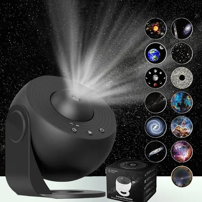 Galaxy Star Projector Lamp With Replaceable Film Discs, Space Planet Nebula Projection Night Light For Bedroom Home Decoration
