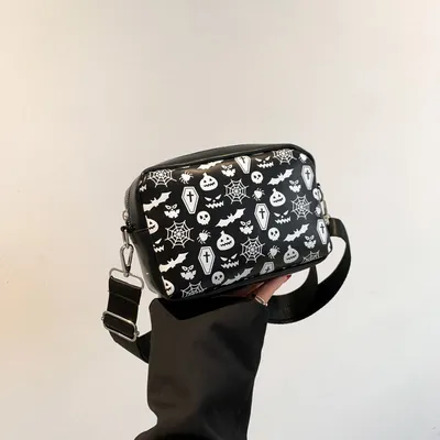 Halloween Printed Small Square Bag Funny Skull Pumpkin Bat Spider-web Shoulder Bags Trendy