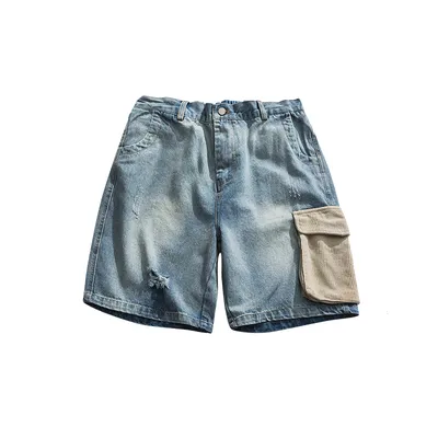 Men's distressed stitching loose denim shorts