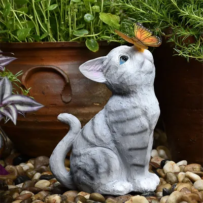 Creative Resin Cat Solar Sculpture Ornaments Outdoor Villa Courtyard Statue Crafts Garden Micro Landscape Decoration Accessories