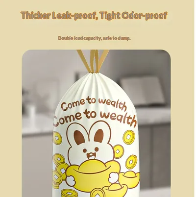Rabbit Print Drawstring Garbage Bags, Easy Tear-off Plastic Trash Bags, Cartoon Design For Home Use