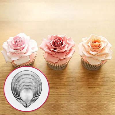 6-Piece Fondant Cake Rose Petal Cookie Stainless Steel Mold