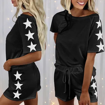 Round Neck Fashion Casual Suit Home Service Pajamas Women