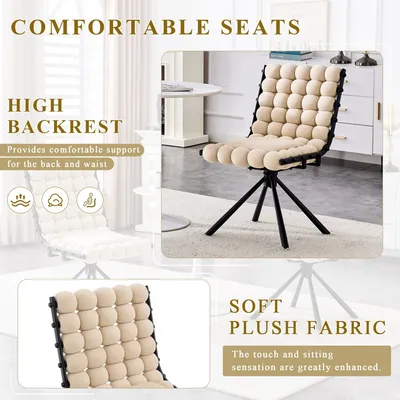 Set Of 2 Beige Puffy Bubble Chair Ball Chain Chair Velvet Dining Chairs With Black Legs, Modern Tufted Accent Chairs For Dining Room & Kitchen