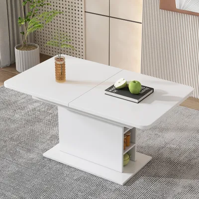 Extendable Dining Table, Dining Table With Storage, Rectangular Dining Table, Coffee Leisure Table, Modern Simple Iron Dining Table, Space-saving Multifunctional Dining Table, White