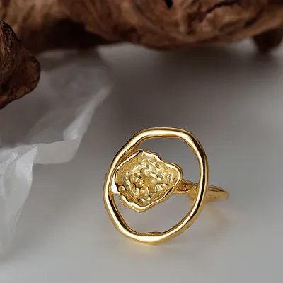 Simple S925 Sterling Silver Irregular Convex  Female Ins Opening Hollow Circle Index Finger Ring