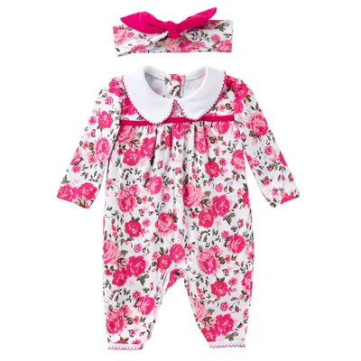 Baby clothes new style rose flower long-sleeved jumpsuit