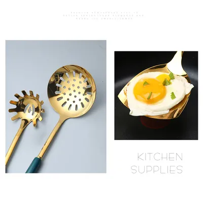 7 PCS Stainless Steel Silicone Kitchen Utensil Slotted Spatula Turner Ladle Serving Spoon Pasta Server Cooking Set