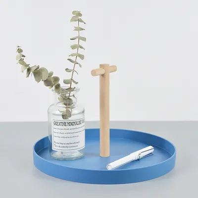 Round solid wood portable tray