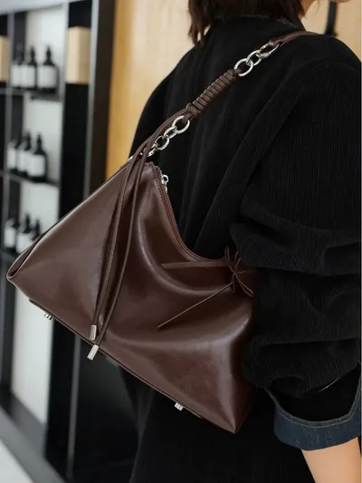 Cross-border Korean-style Niche Design Tote Bag, Top Layer Genuine Leather, Large Capacity, New Fashion Women's Shoulder Bag