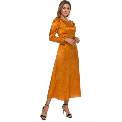 Pure Color Temperament Waist Waist Mid-Length Women Dress
