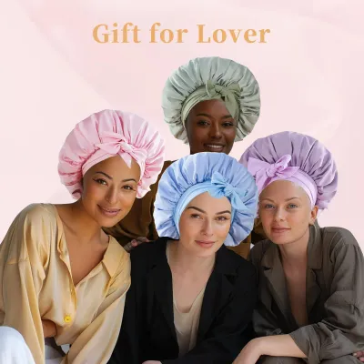 Silk Bonnet For Sleeping Women, Satin Hair Bonnet For Sleeping For Wavy Curly Natural Hair Women Men - Black