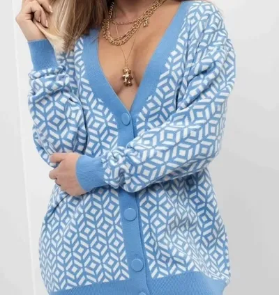 Fashion V-Neck Cardigan Long Sleeve Women's Knit Jacquard Sweater